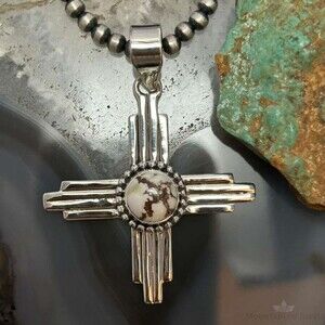 Sterling Silver Southwestern Style Rounded Wild Horse Unisex Zia Pendant #1